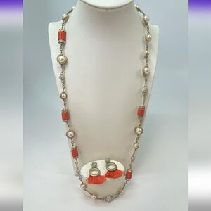 J. Crew Gold and Orange Necklace Set New